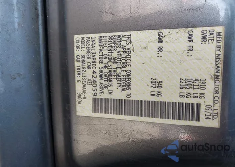 2014 Nissan Altima 2.5 S z USA, uszkodzony, nr VIN 1N4AL3AP8EC424059